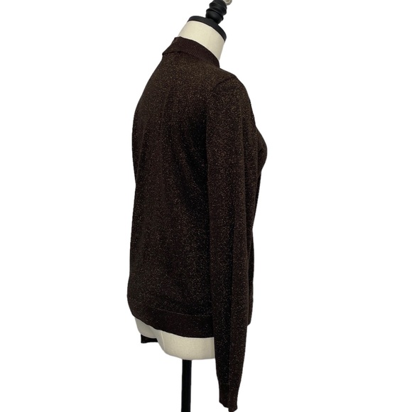 Via Condotti Crew Neck Cardigan Brown with Gold Metallic Flecks Size Medium - Picture 7 of 11